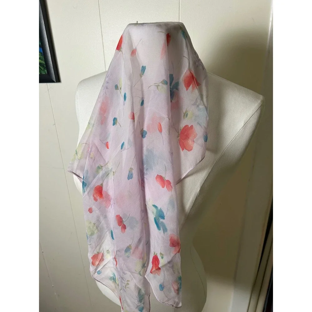 Vintage Floral Sheer Square Neck Scarf Fairy Festival Pastel Botanical Summer‎